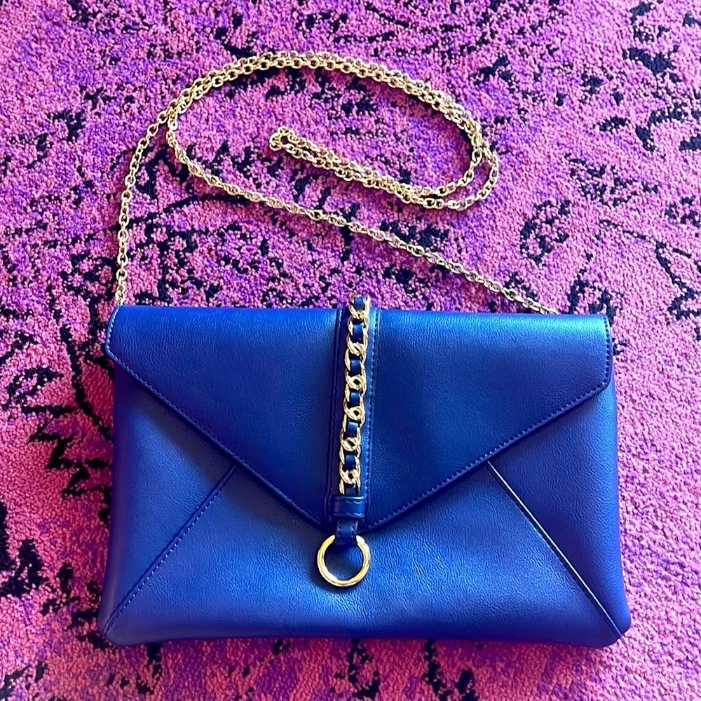 COPY - INC Navy Blue Envelope Crossbody Bag Clutch Shoulder Bag with Gold-tone …